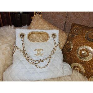RARE Luxury elegant Lady Pearl Gold Chains Runway Gorgeous Evening Wedding Totes